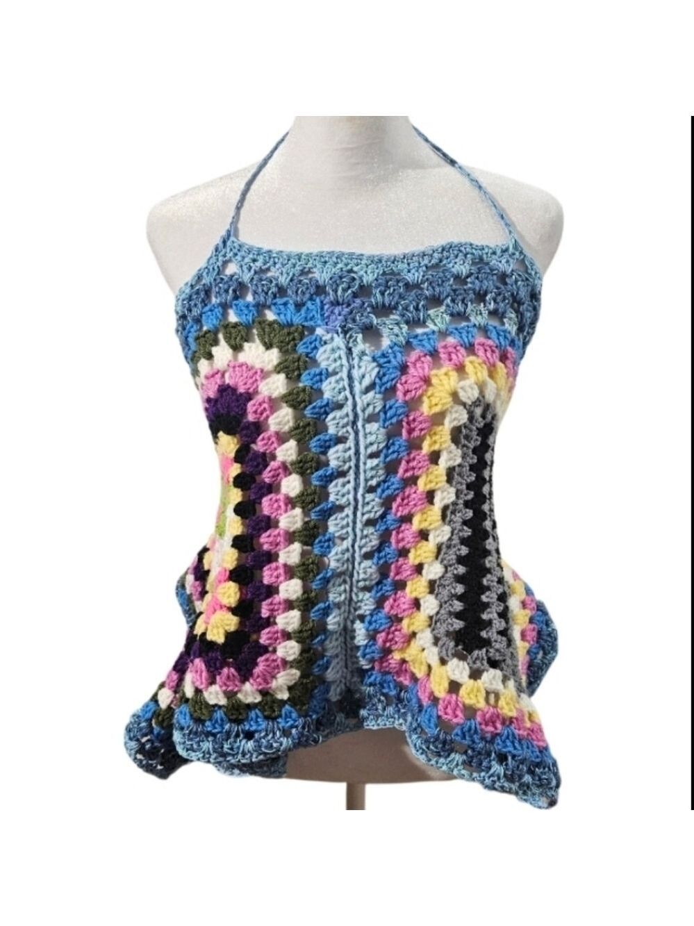 Handmade Crochet Granny Square Top Skirt Shawl Scarf Hat - Picture 6 of 17